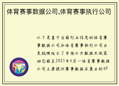 体育赛事数据公司,体育赛事执行公司
